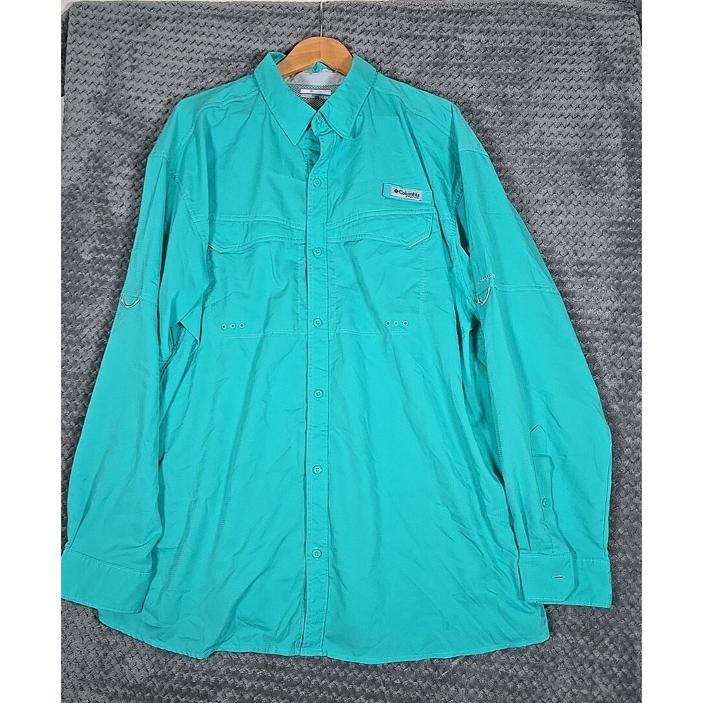 Columbia Shirt Mens XXL Green Omni-Shade Long‎ Sleeve Vented Hiking Gorpcore